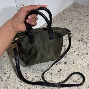 Olive Green Nylon Handbag with Black Accents